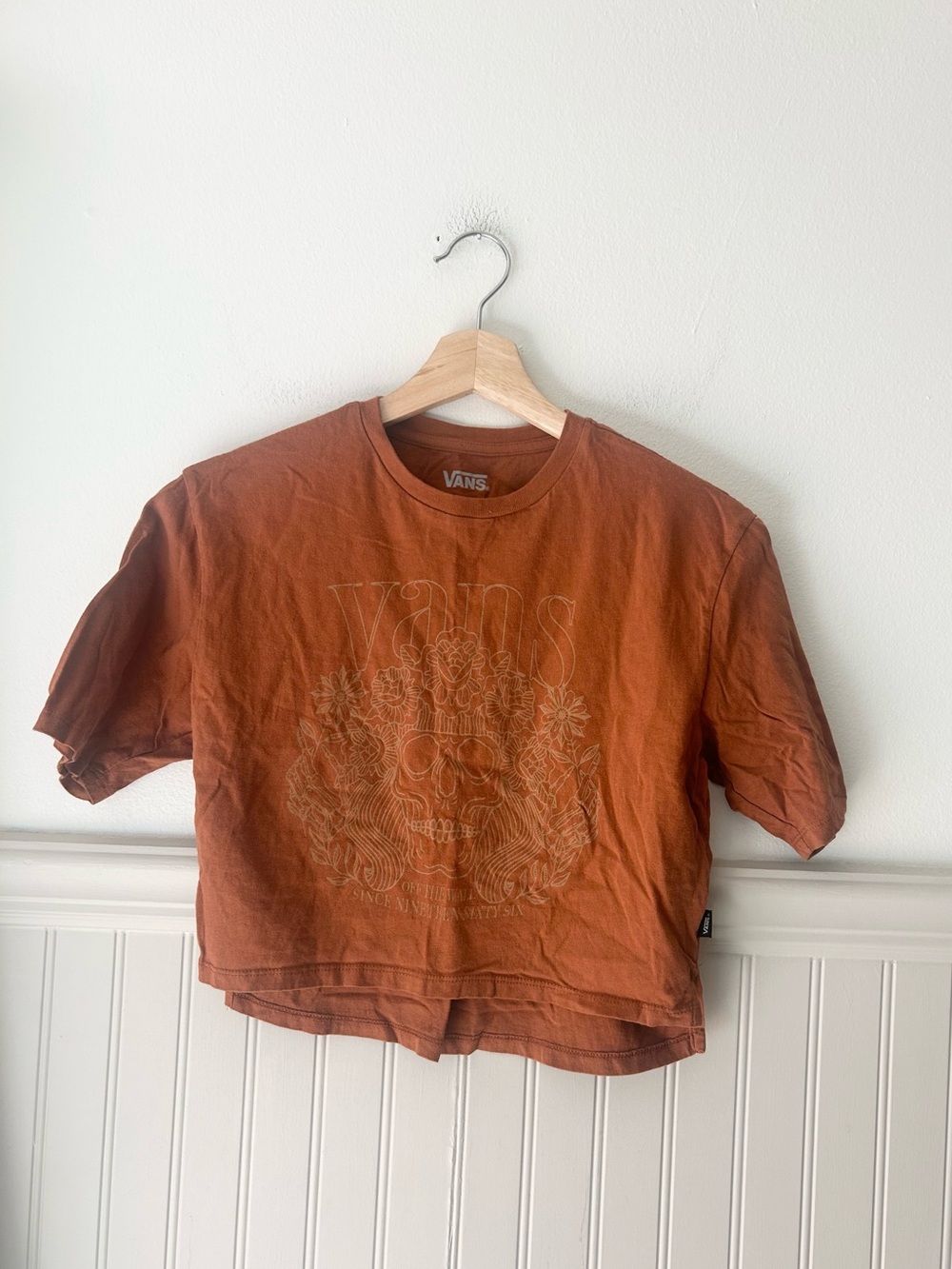 Vans Rust Orange Skull Floral Cropped Tee Size XS